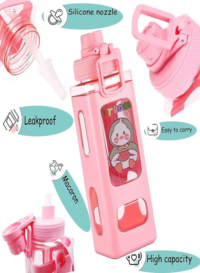 F4FIVE Kawaii Cute Water Bottle with Straw - 700ml Leakproof BPA-Free Bottle for Girls & Boys, Includes Straw,2D & 3D Stickers - Cute School Water Bottle (MULTICOLOUR) - Image 4
